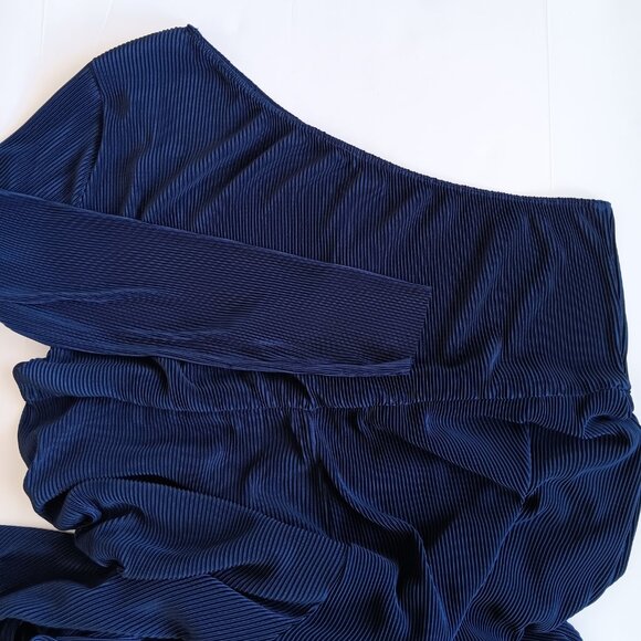 ASOS DESIGN Curve Women's Navy Blue One Shoulder Plisse Jumpsuit Size 22 - Picture 7 of 15